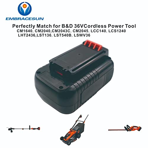 EMBRACESUN 3000mAh Battery Bank BD36V Li-ion Battery 36V Replacement for Black&Decker 36V Battery LBXR36 BL20362-XJ BL2536