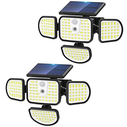 Woolmug 4 Heads Solar Security Lights, 3 Modes Solar Wall Lights Outdoor with Motion Sensor, IP65 Waterproof Outdoor Solar Lights, Solar Fence Li