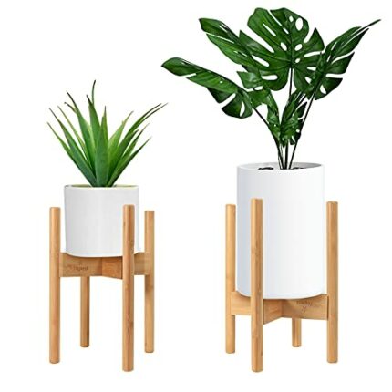 Topest Adjustable Wooden Plant Stand Holder – Mid Century Design – For Indoor and Outdoor – Fits Up to 30cm Plant Pots [Plant and Plant Pot Not I