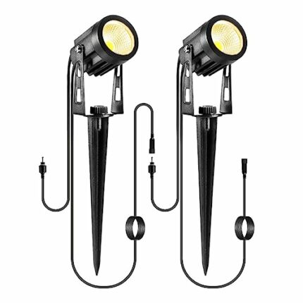 Garden Spotlights 2 Packs with 3m Wiring Cable Spike Lights Without Adapter, Only Extension Spotlights for ECOWHO Warm White Garden Lights Mains