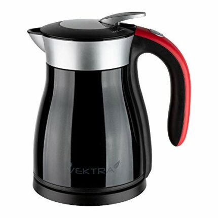 Vektra VEK-1201B Vacuum Insulated Environmentally Eco Friendly Easy Pour Cordless Kettle, 1.2 Litre, Black/Red