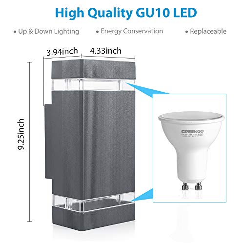 HLFVLITE 1002 LED Outdoor Wall Lamp, Aluminum Up/Down Outside Wall Light Exterior Wall Sconce, 2 * 5W 6400K Cold White Bulbs Included, IP44 Water