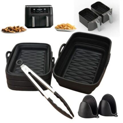 7pcs Ninja Air Fryer Accessories Set for Ninja Dual 7.6L - 9.5L Fryers - 4X Large Thick Reusable Folding Silicone Airfryer Liners for AF300UK AF4