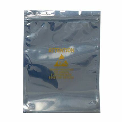 ESDELES Pack of 100 Open Top ESD Resealable Bags Premium Ziplock Antistatic Shielding Bags with Printing Antistatic Lable (150X200mm/5.9X7.87inch
