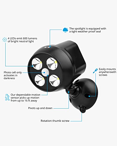 NICREW Battery Powered Outdoor LED Security Light 1 Pack, PIR Motion Sensor Spotlight, Weatherproof Outdoor Wall Light for Gardon Walkways, 600 L