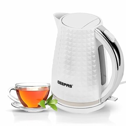 Geepas 1.7L Cordless Electric Kettle – 2200W Textured Kettle with 360° Rotational Base – Concealed Heating, Auto Shut Off & Boil Dry Sensor – Spa