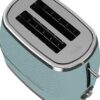 Beko Cosmopolis Toaster TAM8202T, Retro Duck Egg Teal Design , Extra Wide Slot 2-Slice Toaster , Includes Defrost, Reheat & Cancel Functions