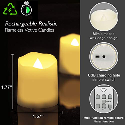 Homemory 6 PCS Rechargeable Flameless Tealights Votive Candles with Remote, Battery Tea Lights with Timer, Electric Fake Candle in Warm White (US