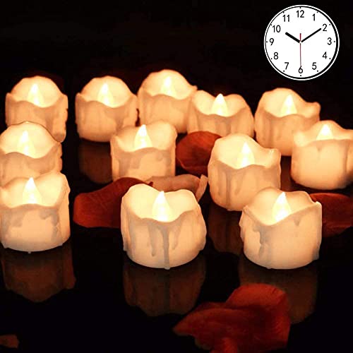 Led Tealight with Timer Battery-powered Flameless Flickering Candles for Party, Festival, Valentine's Day Decoration 12pcs, Children & Pet Friend