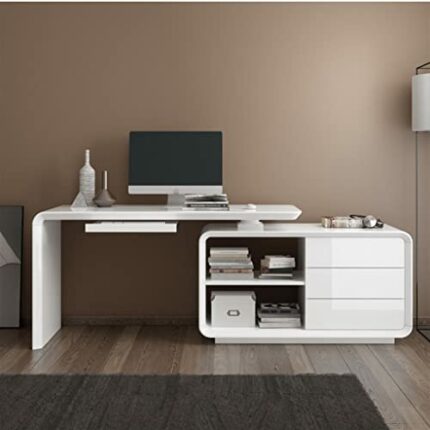 SDFGH Office Desk Computer Desk Swivel Angle Multifunctional Desk White Office Furniture