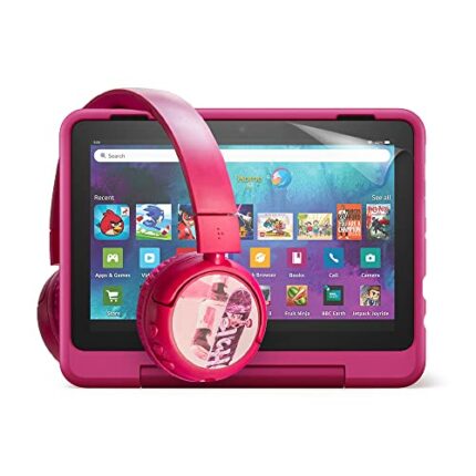 Fire HD 8 Kids Pro tablet (Rainbow Universe) + BuddyPhones PopTime Pro Bluetooth Child Headphones (Trapper Keeper) + NuPro Screen Protector (2-pa