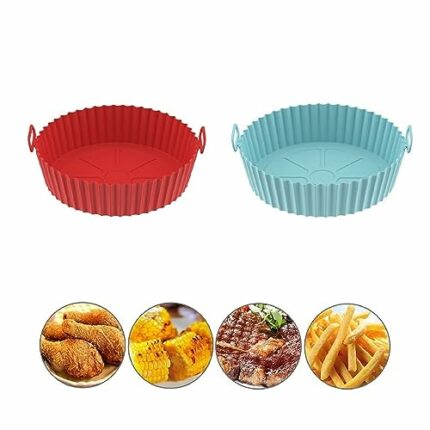 Silicone Air Fryer Liner Round Pack of 2, Reusable Washable Air Fryer Silicone Pots, Paper Liner Replacement, Air Fryer Liner That Fits Ninja, To