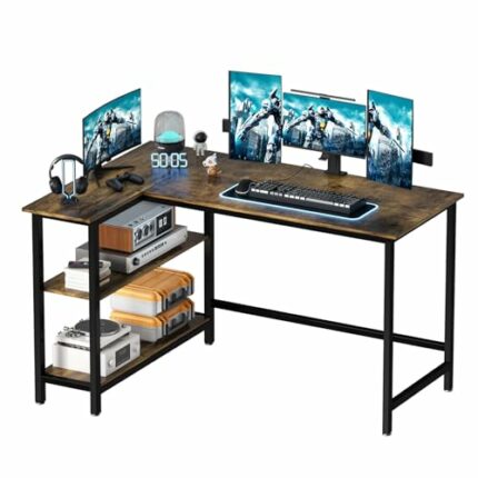 WOODYNLUX Computer Desk with Storage Shelves - Home Office Desks with Large Monitor Stand - 47 Inch Small Desk Vanity Desk for Writing, Gaming an