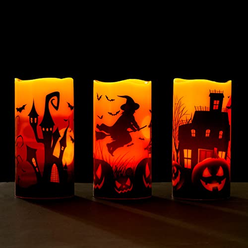 THE TWIDDLERS 3 Halloween Real Wax Flameless Candles, LED Battery Operated Pillar Candles