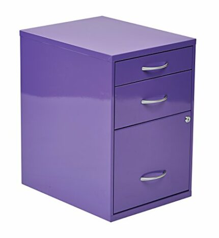 OSP Home Furnishings Heavy Duty 3-Drawer Metal Cabinet for Standard Files and Office Supplies, Carbon Steel Polyethylene, Purple Finish, 22"