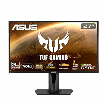 ASUS TUF Gaming 27" 2K HDR Gaming Monitor (VG27AQ) - WQHD (2560 x 1440), 165Hz (Supports 144Hz), 1ms, Extreme Low Motion Blur, Speaker, G-SYNC Co