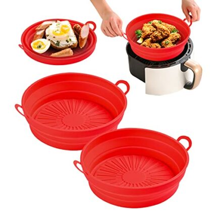 2pcs Air Fryer Silicone Pot,7.5inch Round Silicone Air Fryer Liner,Foldable Air Fryer Silicone Liner for Air Fryer, Oven, Microwave