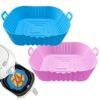 ZHONYEE 2 Pack Square Air Fryer Silicone Liners, Reusable Heat-Resistant and Food Safe Air Fryer Accessories, Easy Cleaning, Top 8.6 Inch Bottom