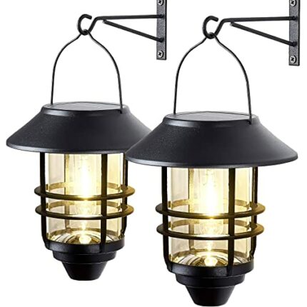 Solar Lantern Outdoor Lights,Hanging Solar Lights,Solar Lanterns Metal Waterproof Clear Glass & Hook Solar Outdoor Lights, Wall Lights Fixture So