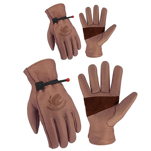 OLSON DEEPAK Leather Working Gloves for Gardening,Thornproof Gardening Gloves for Men and Women,Heavy Duty Leather Work Gloves Men(Medium)