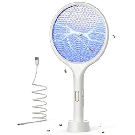 YISSVIC Electric Fly Swatter 4000V Bug Zapper Racket Mosquito Fly Killer 1500 mAh 3 Layers Mesh with USB C Cable Stand Base for Indoor Outdoor