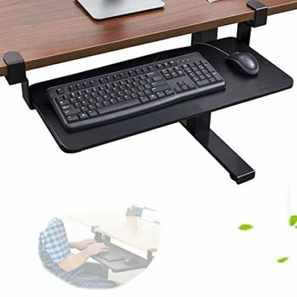 MILECN Large Keyboard Tray under Desk Pull Out with Extra Sturdy C Clamp Mount System, No Screw into Desk, Perfect for Home Or Office