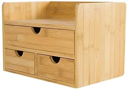 WXJLYZRCXK Desktop Shees 3-Tier Bamboo Shelf Organizer for Desk with Drawers Desktop Bookshelf Mini Desk Storage for Desk Vanity Tabletop in Home