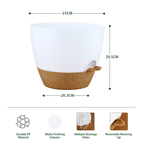 Warmplus 25cm Self-Watering Plant Pots Indoor, 2 Pack Large Plastic Plant Pots with Deep Reservior and High Drainage Holes for Indoor Outdoor Pla