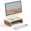 Fenge Monitor Stand 42cm Wood Computer Monitor Riser for Laptop/PC/Printer/TV Screen, with Eco Cork Leg, Home Office Desk Organizer Stand, Oak