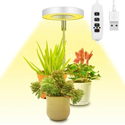 Ainiv Grow Light, LED Full Spectrum Growing Lamp for Indoor Plants, 9 Adjustable Brightness 180° rotatable light panel, Height Adjustable with Au