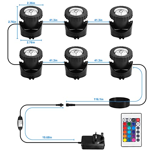 NATPOW Pond Lights, Mains Powered, RGB Underwater spot, Aquarium Lights with Remote Control, IP68 Waterproof, Multicoloured, Submersible, for Aqu