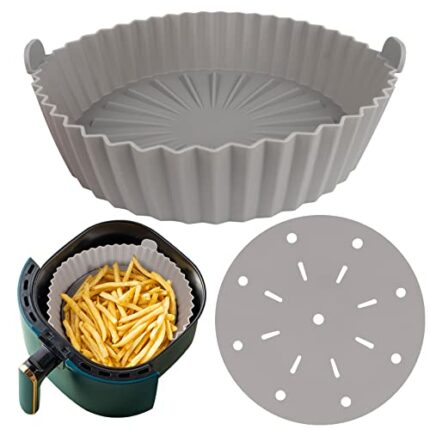Silicone Air Fryer Liner, 26cm|10 Inch Reusable Air Fryer Liners with Non-Stick Mats, Round Large Air Fryer Liners, Food-Grade Air Fryer Basket f