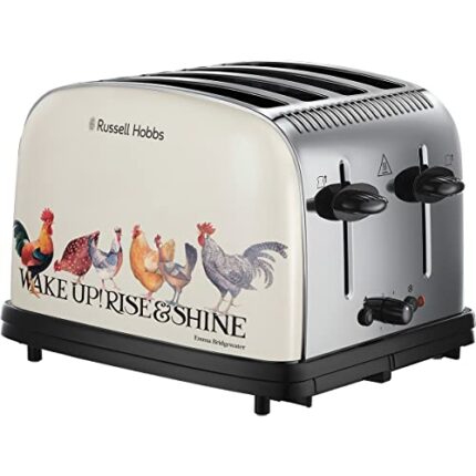 Russell Hobbs 25780 Emma Bridgewater 4 Slice Toaster - Rise & Shine Hen's with Wide Slots and Independent 2 Slot Operation, Cream