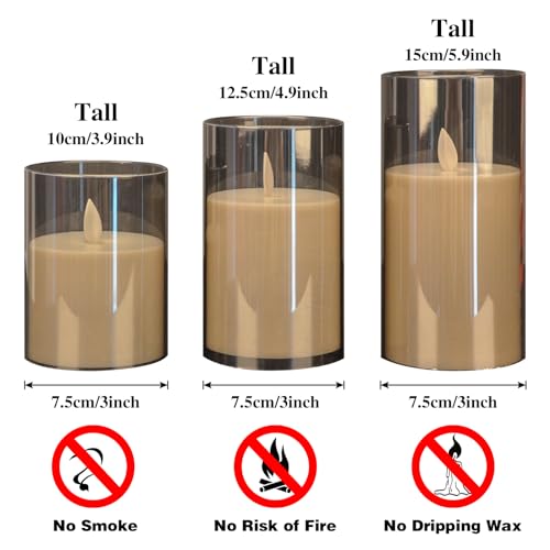 BIQIQI LED Flameless Candle, 3-Piece Set of Acrylic Simulation Flickering Candle Cup with Copper Wire Lamp, Remote Control Candle Light with Time