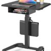 JOY worker Height Adjustable Rolling Laptop Desk with Shelf,Mobile Standing Desk,Pneumatic Mobile Laptop Table with Wheels for Couch Home Office