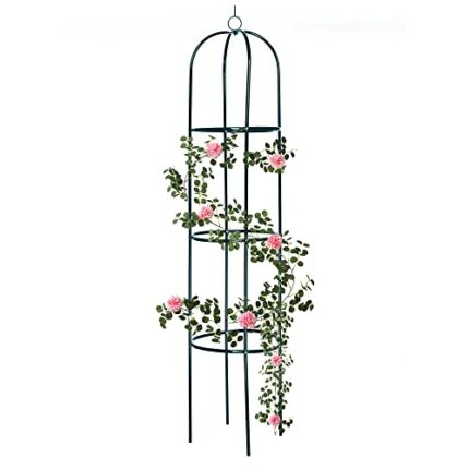 Ram® Large 2M Green Metal Garden Obelisk Heavy Duty Strong Tubular Plant Cage For Roses, Climbing Plants Support Structure Garden Decoration