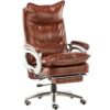 XJWWW-URG Executive Office Chair, High-Back Leather Office Chair Ergonomic with Footrest and Thick Padding Reclining Computer Desk Chair URG