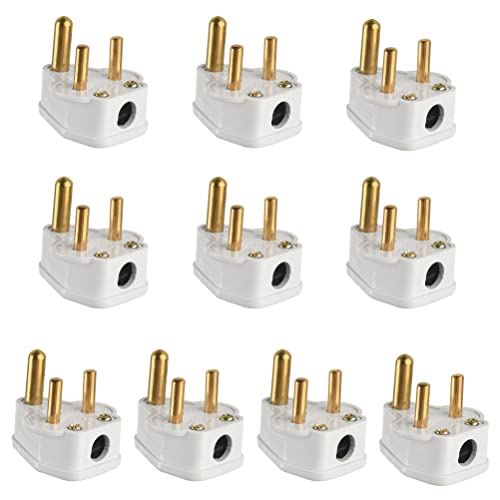 FOROREH 10Pcs 5A Pin Plugs, 3-Pin Mains Plug Adaptor, White 3 Pin Lighting Plugs for Stage Lighting Lamp, Flood Lights, Spotlights, Landscape Lig
