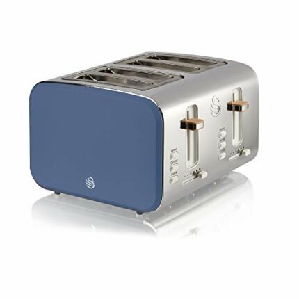 Swan ST14620BLUN Nordic 4-Slice Toaster with Defost/Reheat/Cancle Functions, Cord Storage, 1500W, Blue