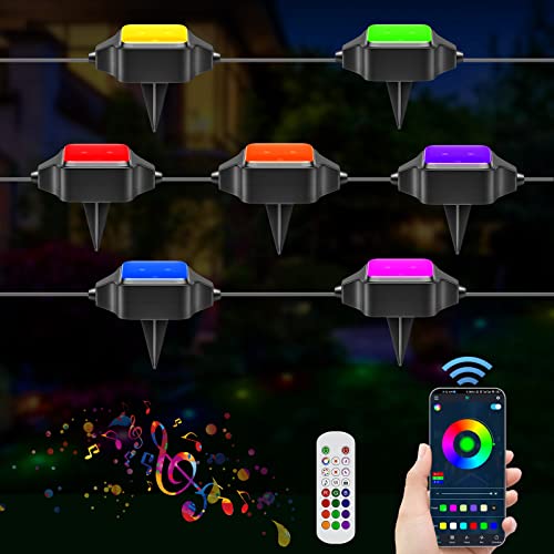 Potuem Ground Lights for Garden, 15 Pack Electric Garden Lights with APP Control and Remote Control, Waterproof Outdoor Pathway Lighting with 213