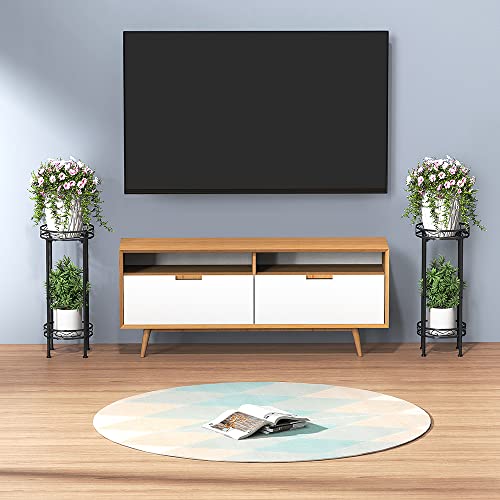 Mutool 2 Tier Tall Plant Stand, Metal Plant Stands Indoor 70x30cm, Flower Stand Flower Pot Display Stand for Garden Patio, Black