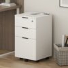 GOSROMS 3 Drawer File Cabinet with Lock & Charging Station, Wooden Move File Cabinet with Wheels, for Home Office, A4/Letter Size Files Under Des