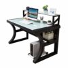 HAWEWE Modern Tempered Glass Computer Desk With Shelf PC Laptop Table Bedroom Simple Study Writing Desk Easy To Install Computer Workstation For