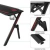 TEHONGMAI Gaming Table Ergonomic Computer Desk K-Shaped Gaming Desk with Mouse Pad, Cup Holder, Controller Stand Headphone Hook for E-Sport Racin