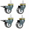 SKOAJAS Plate Casters 16 inches/50mm Thread casters M10 Furniture wheels with brake swivel silent Dust proof PU 160kg for office chair table trol