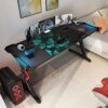 DESIGNA 60" Gaming Desk with RGB LED Lights, Large Z-Shaped Gaming PC Desk with Carbon Fiber Desktop Home Office Computer Game Desk Table for Gam
