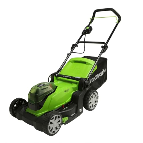 Greenworks Lawn Mower 2x24V(48V) Cordless Lawnmower with Mulcher + 50L Grass Bag. Fast Grass Cutter up to 440m². 41cm Cutting Width. Tool Only WI