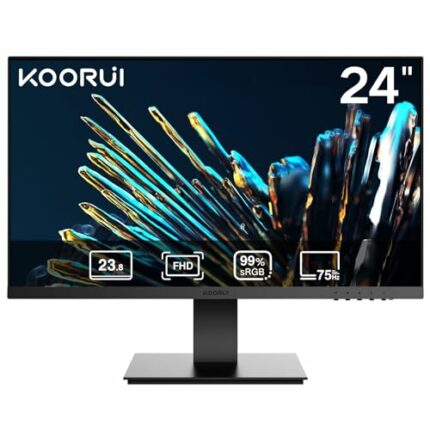 KOORUI 24 Inch FHD Monitor, Ultra-slim Bezels, 75Hz, VA Display, 5ms, Low Blue Light, 75 x 75 mm VESA Mountable, Adjustable Tilt, Black (1920 x 1