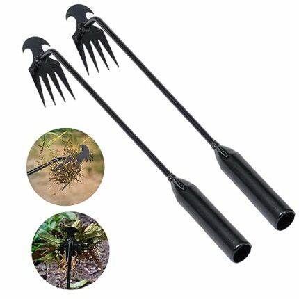 Garden Weed Pulling Tool, Portable Garden Weeder Tool Uprooting Weeding Tool, 4 Teeth Manganese Steel Forged Hand Weeder for Vegetable Gardening
