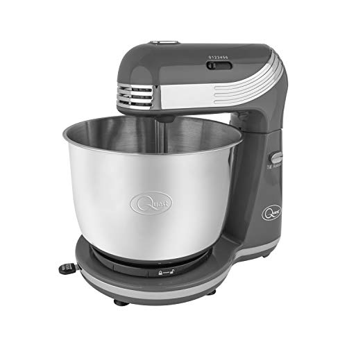 Quest 34450 Compact Stand Mixer / 6 Speed Settings / Stainless Steel Bowl / Dough Hook & Beater / 3 Litre Capacity / 250W / Metallic Black Colour